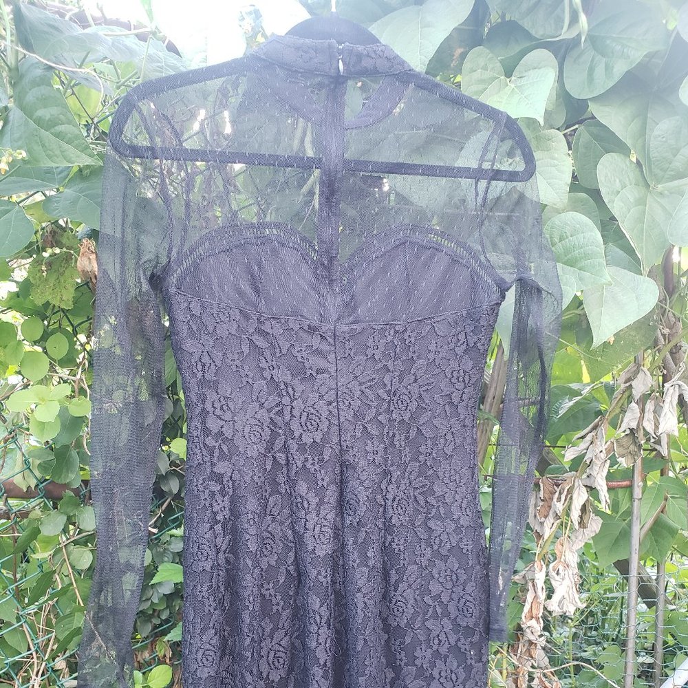 Forever 21 Black Sheer and Lace Long Sleeve Dress